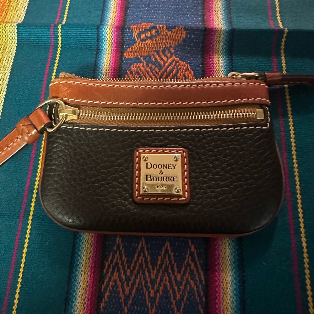 Dooney & Bourke Navy and Brown Pebbled Leather Coin Pouch
